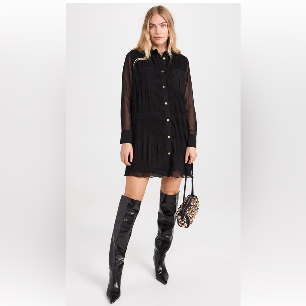 GANNI Pleated Georgette Shirt Dress NWT